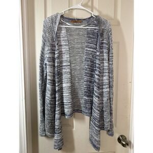 Belldini Waterfall Cardigan Womens L Blue White Marled Knit Cotton Linen